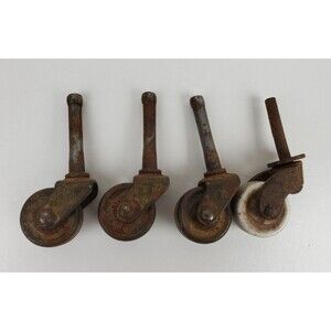 Set of 4 Small Vintage Metal Caster Wheels Furniture Industrial Parts
